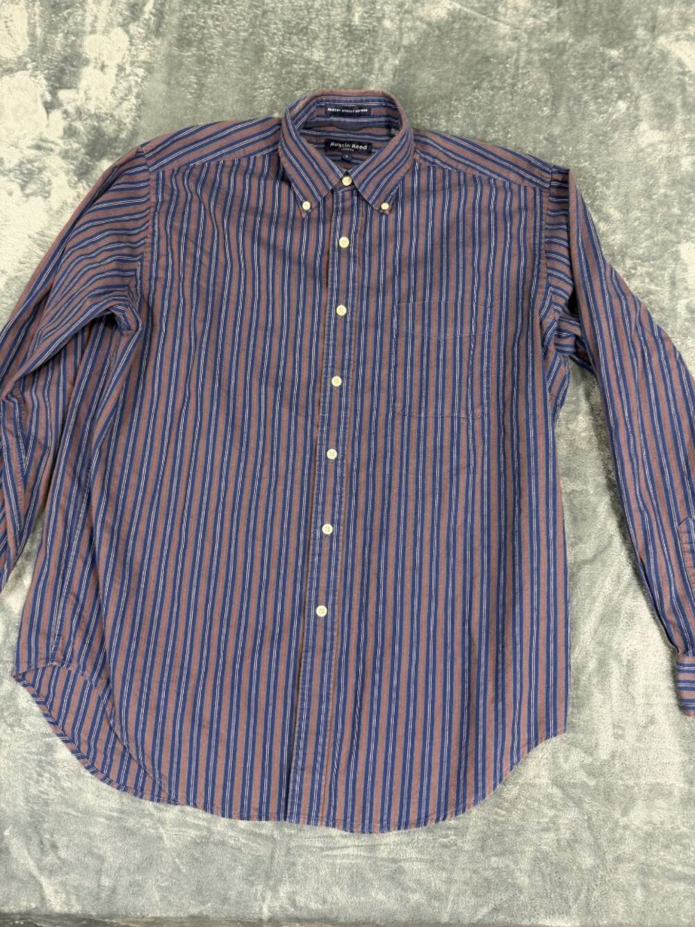 Austin Reed Regent Street Mens Blue & Red Striped Oxford Button-Down Shirt L
